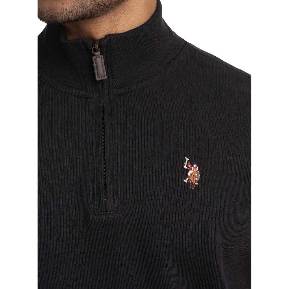 U.S. Polo Assn. Sweater Mens Large Heather Black Mock Neck Quarter Zip Flatback